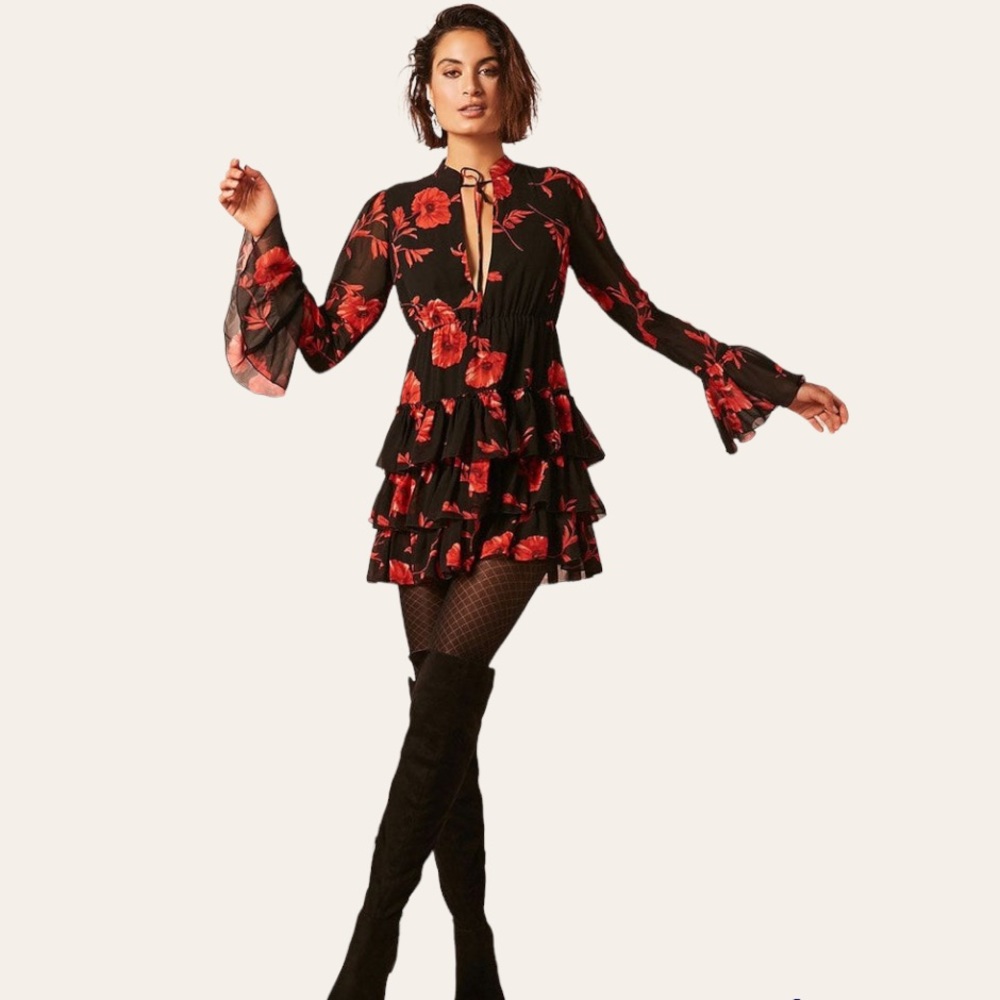 Forever 21 contemporary floral, tiered, ruffle dress